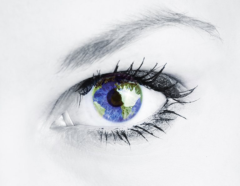 Auge mit Iris als Weltkarte
